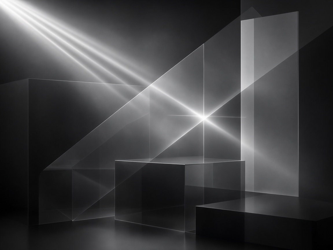 Abstract representation of digital brand presence with light beams and geometric forms