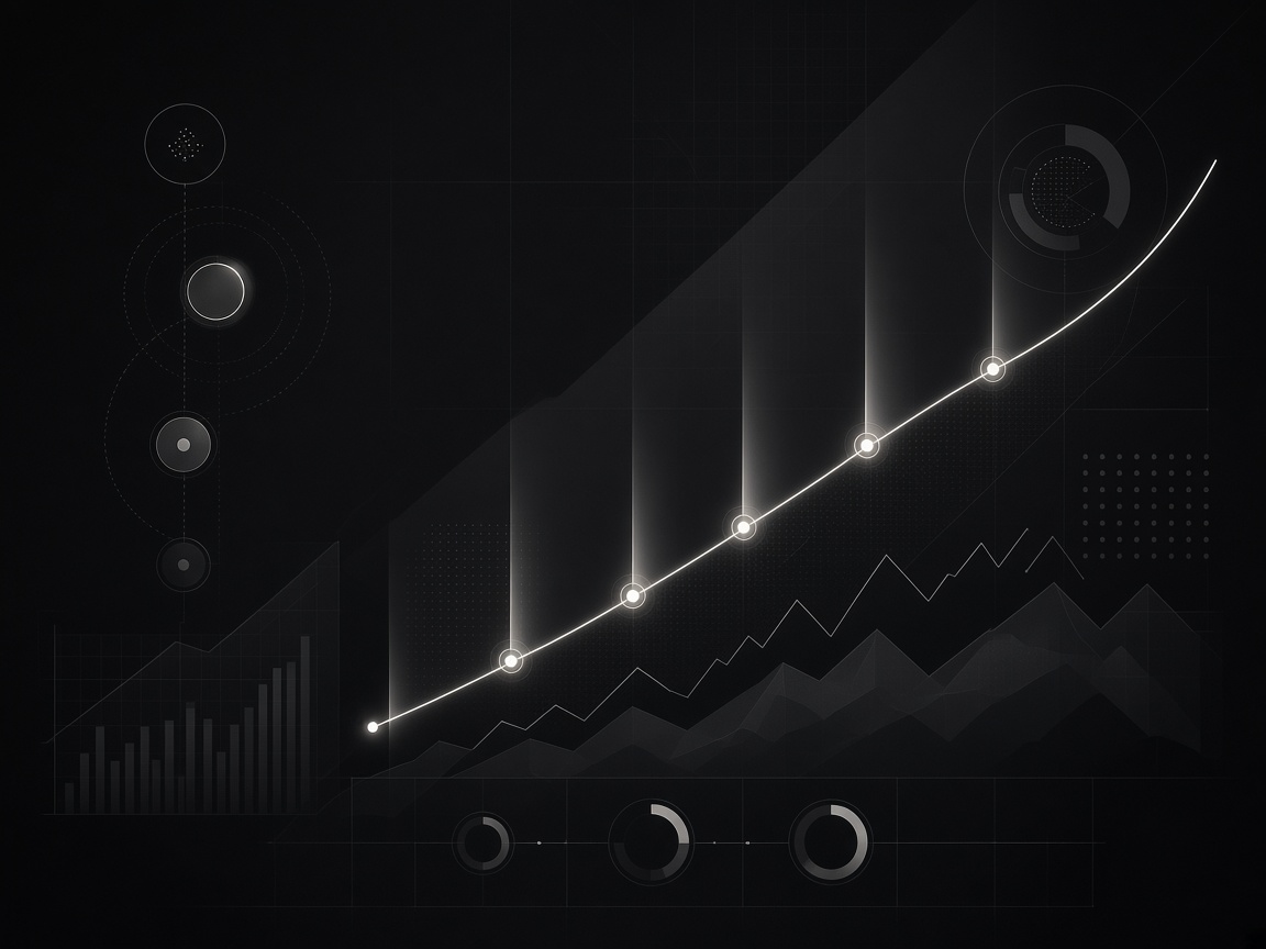 Abstract ascending chart lines and metric nodes — analytics and growth metaphor