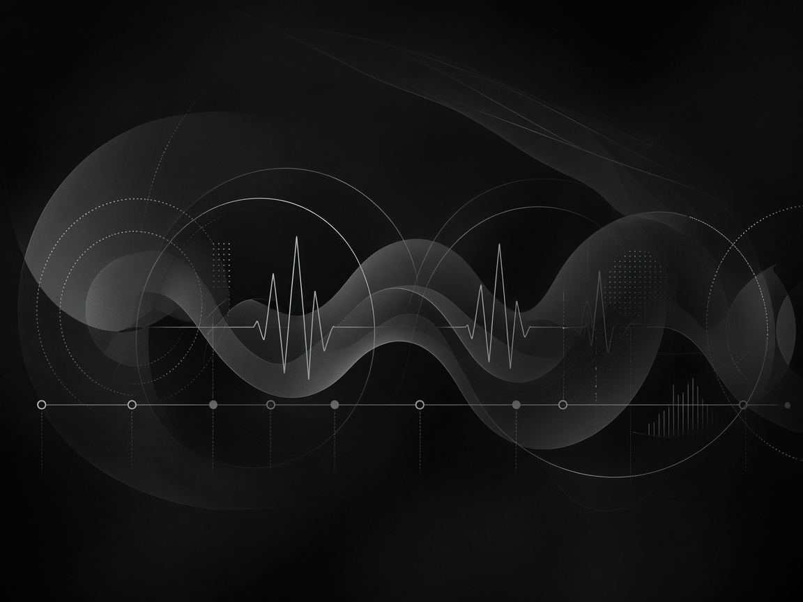 Abstract rhythmic arcs and pulse waves in monochrome — phased workflow metaphor