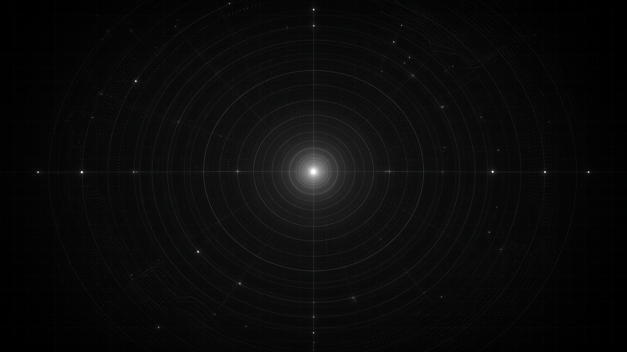 Abstract concentric signal rings and data points in monochrome — market mapping metaphor