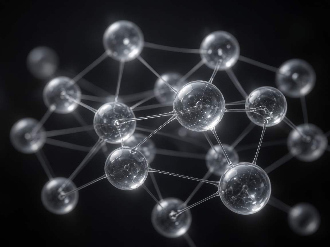 Abstract network of connected translucent nodes representing digital communication infrastructure